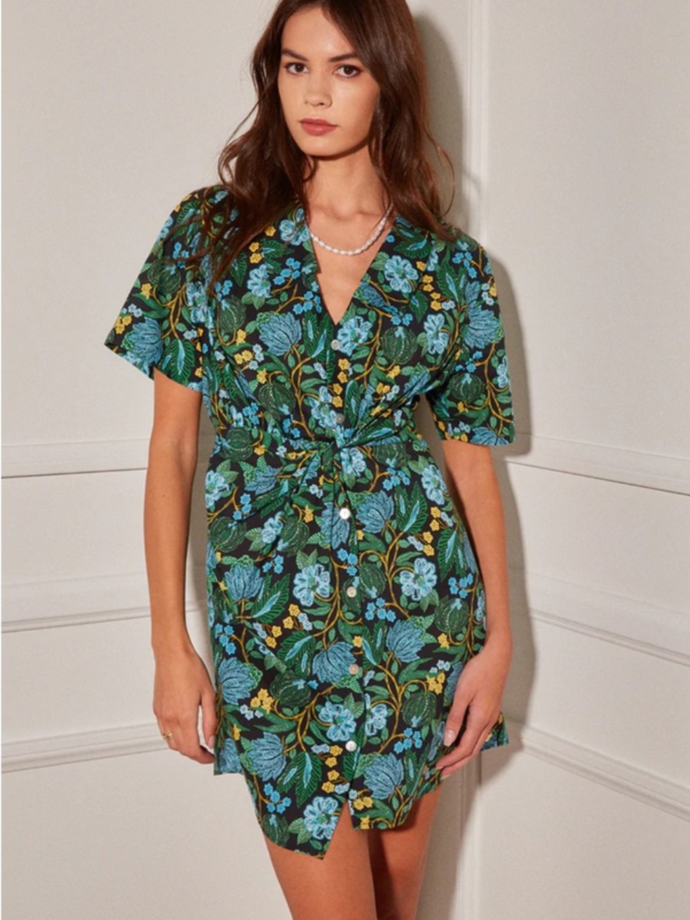 R.G. KANE ALEX MINI Floral Tropical Print DRESS in Blue